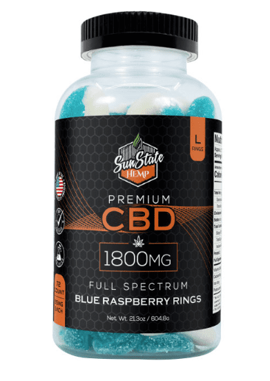 CBD Full Spectrum Gummy Blue Raspberry Rings By Sun State Hemp