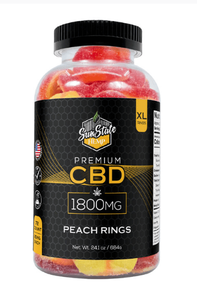 CBD Full Spectrum Gummy Peach Rings By Sun State Hemp 1800mg